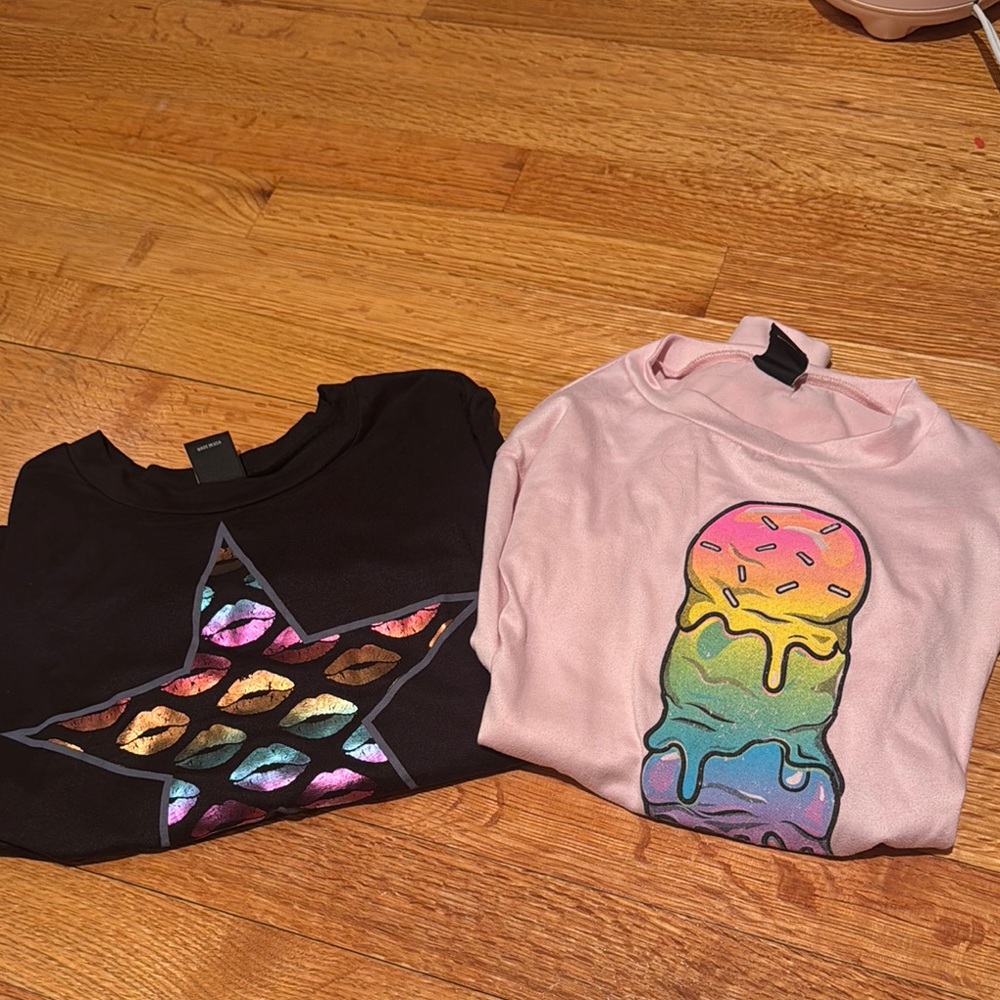 Kids' Graphic Tees - Black Star & Pink Ice Cream